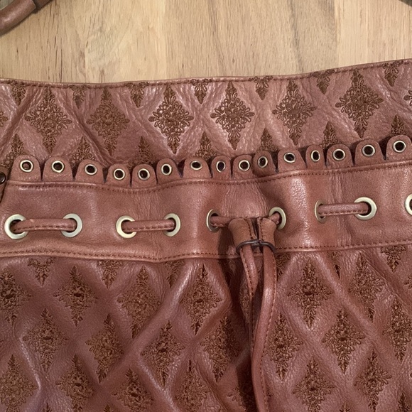 ISABELLA Fiore Brown Leather Embroidered Satchel Crossbody Shoulder Bag Purse - Picture 3 of 16